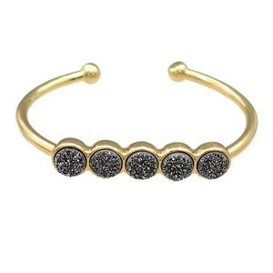 Copper Bangle Pave Silver Quartz Druzy Gold Plated, approx 8mm, 50-60mm dia