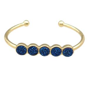 Copper Bangle Pave Blue Quartz Druzy Gold Plated, approx 8mm, 50-60mm dia