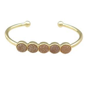 Copper Bangle Pave Champagne Quartz Druzy Gold Plated, approx 8mm, 50-60mm dia