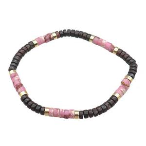 Pink Imperial Jasper Bracelets With Poppy Jasper Stretchy, approx 4mm