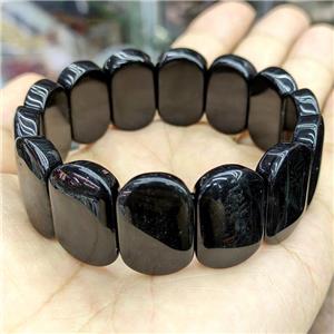 Natural Black Obsidian Bracelet Stretchy, approx 15-24mm