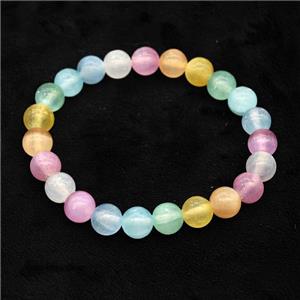 Selenite Bracelet Stretchy Round Multicolor, approx 8mm