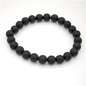 Black Agate Bracelet, Faceted matte Round, approx 8mm