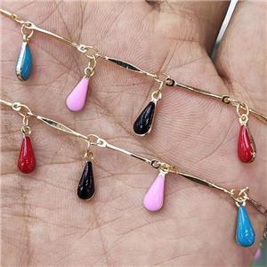 Copper Chain Teardrop Multicolor Enamel Gold Plated, approx 4-10mm