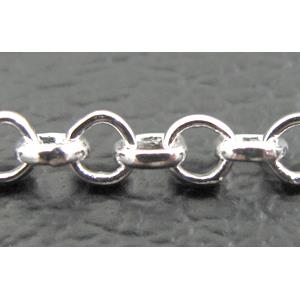 Rolo Chain, copper, silver plated, 3.8mm dia, Ni-Free