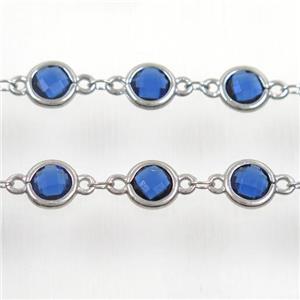 copper chain with blue Chinese crystal glass, platinum plated, approx 8mm dia