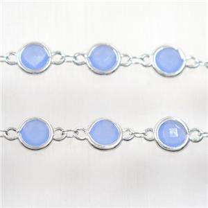 copper chain with blue Chinese crystal glass, silver plated, approx 8mm dia