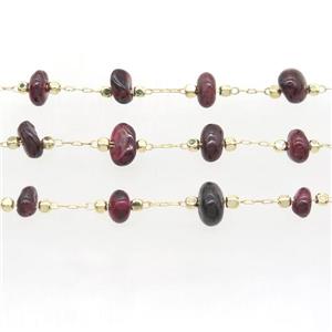 darkred Garnet chip chain, gold plated, approx 5-10mm