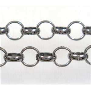 iron Rolo Chain, black plated, approx 4mm dia, copper