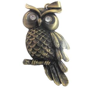 Tibetan Silver Owl pendant, lead and nickel free, bronze, 50x100mm