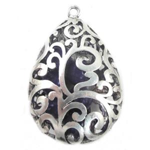 Tibetan Silver hollow teardrop pendants, Lead and nickel Free, 35x55mm