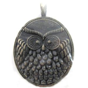 Tibetan Silver owl pendant, Lead and nickel Free, bronze, 40x58mm