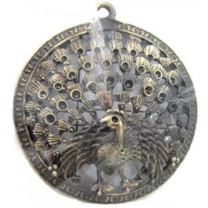 peafowl charm, Tibetan Silver pendant, Lead and nickel Free, bronze, 60mm dia