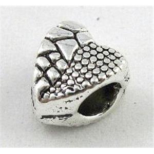 tibetan silver heart beads, Non-Nickel, approx 8x9mm, 4mm hole