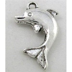 tibetan silver dolphin pendant, Non-Nickel, approx 15x22mm