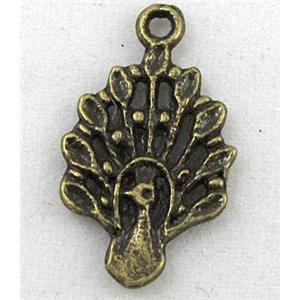 Tibetan silver peacock pendants, Non-nickel, antique bronze, approx 11x19mm