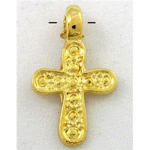 Tibetan silver cross pendants, gold plated, approx 14x23mm