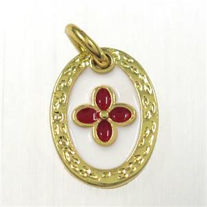 copper oval clover pendants, enamel, gold plated, approx 9-12mm