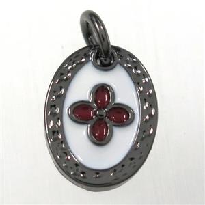 copper oval clover pendants, enamel, black plated, approx 9-12mm