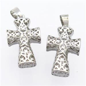 copper cross pendant, hollow, platinum plated, unfade, approx 15-22mm