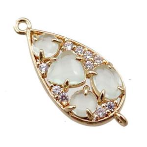 copper teardrop connector paved zircon with white crystal glass, hollow, gold plated, approx 12-22mm