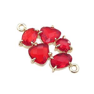 copper oval connector pave red Cat Eye Crystal, gold plated, approx 13-18mm