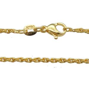 Copper Necklace Chain Unfaded Gold Plated, approx 1.8mm, 42cm length