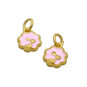 Alloy Rabbit Pendant Pink Enamel Duck Gold, approx 10mm