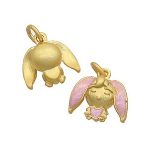 Alloy Kids Girls Pink Enamel Duck Gold, approx 11-14mm