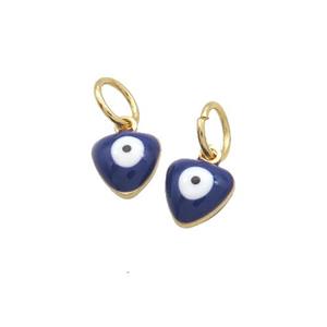 Copper Heart Pendant Eye Darkblue Enamel Gold Plated, approx 7mm