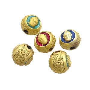 Copper Buddha Beads Enamel Large Hole Gold Plated Mixed Color, approx 12-14mm, 3mm hole