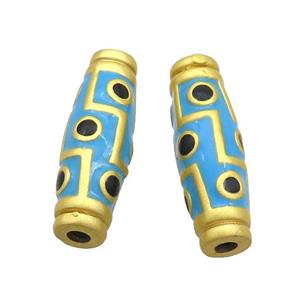 Copper Rice Beads Blue Enamel Large Hole Gold Plated, approx 9-27mm, 3mm hole