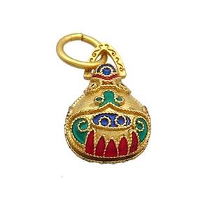 Copper Teardrop Pendant Multicolor Cloisonne 18K Gold Plated, approx 11-14mm