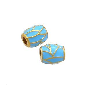 Copper Barrel Beads Blue Enamel 18K Gold Plated, approx 6-7mm