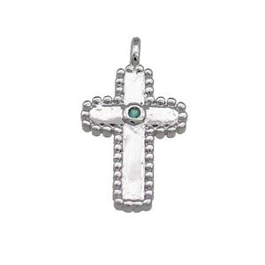 Copper Cross Pendant Pave Zircon Platinum Plated, approx 11-17mm