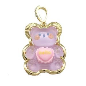 Purple Acrylic Bear Pendant Gold Plated, approx 22-30mm