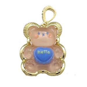 Peach Acrylic Bear Pendant Gold Plated, approx 23-30mm