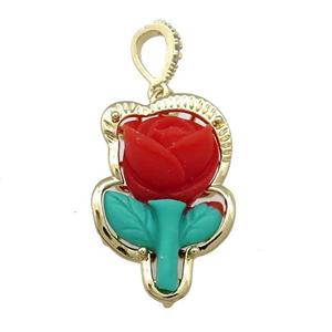 Red Resin Flower Pendant Gold Plated, approx 20-30mm