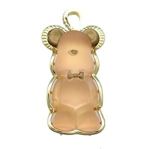 Peach Acrylic Bear Pendant Gold Plated, approx 24-42mm