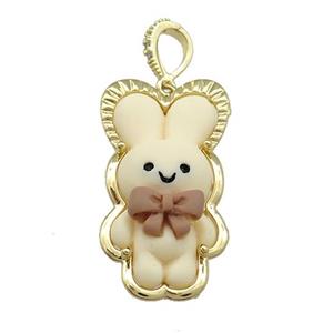 Khaki Resin Rabbit Pendant Gold Plated, approx 20-35mm