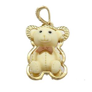 Khaki Resin Bear Pendant Gold Plated, approx 20-30mm