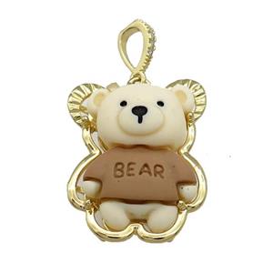 Khaki Resin Bear Pendant Gold Plated, approx 25-30mm