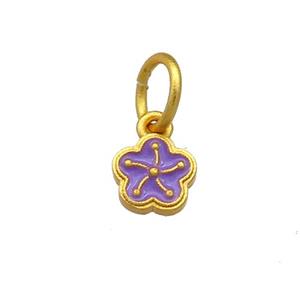 Copper Flower Pendant Purple Cloisonne 18K Gold Plated, approx 7mm