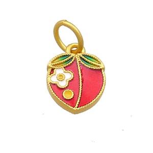 Copper Peach Pendant Multicolor Cloisonne 18K Gold Plated, approx 10-11mm