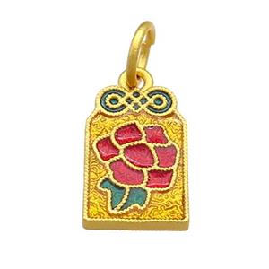 Copper Flower Pendant Multicolor Cloisonne 18K Gold Plated, approx 10-15mm