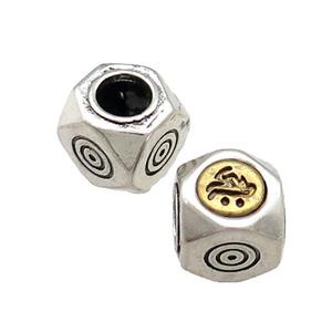 Tibetan Style Chinese Lucky Beads Copper Cube Antique Silver Gold, approx 10mm, 5mm hole