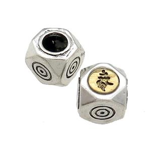 Tibetan Style Chinese Lucky Beads Copper Cube Antique Silver Gold, approx 10mm, 5mm hole