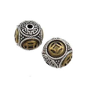 Tibetan Style Copper Round Beads Buddhist Antique Silver Bronze, approx 12mm