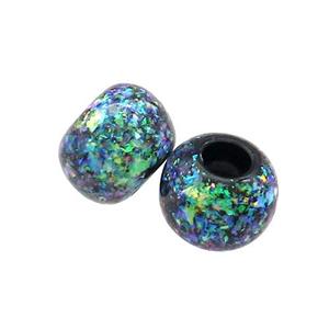 Black Resin Rondelle Beads Pave Rainbow Fire Opal Large Hole Smooth, approx 10.5-11mm, 4mm hole