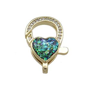 Copper Lobster Clasp Pave Fire Opal Zircon Heart 18K Gold, approx 16-21mm